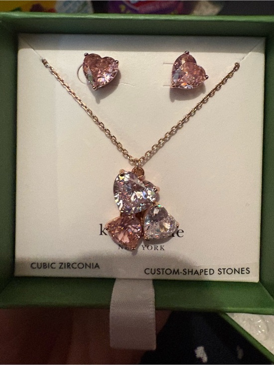 kate spade Jewelry - kate spade Gold Pink Heart Cluster Necklace & Earrings Set